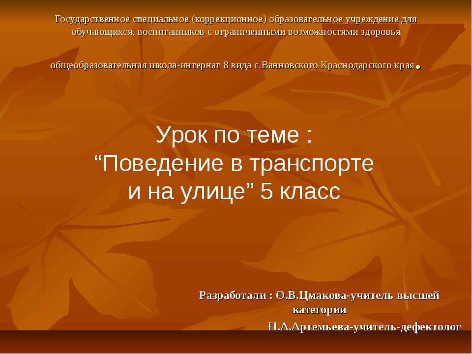 Поведение в транспорте и на улице (5 класс)