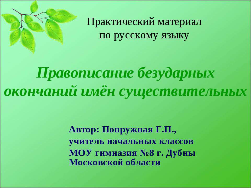 Правописание безударных окончаний имён существительных