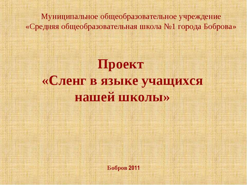 Сленг в языке учащихся нашей школы