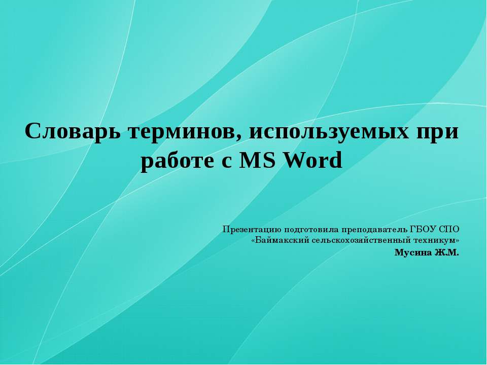 Словарь терминов, используемых при работе с MS Word