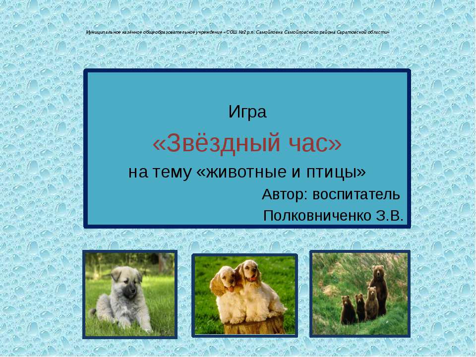 Игра «Звёздный час» на тему «животные и птицы»