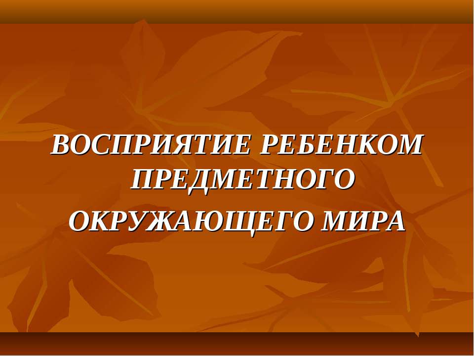 Восприятие ребенком предметного окружающего мира