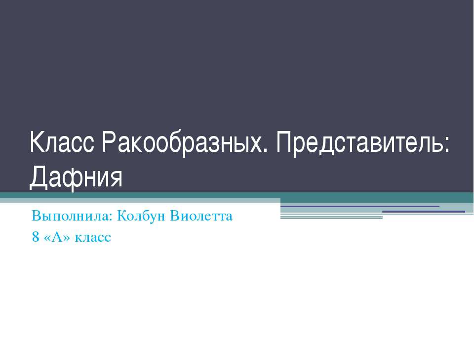 Класс Ракообразных. Представитель: Дафния