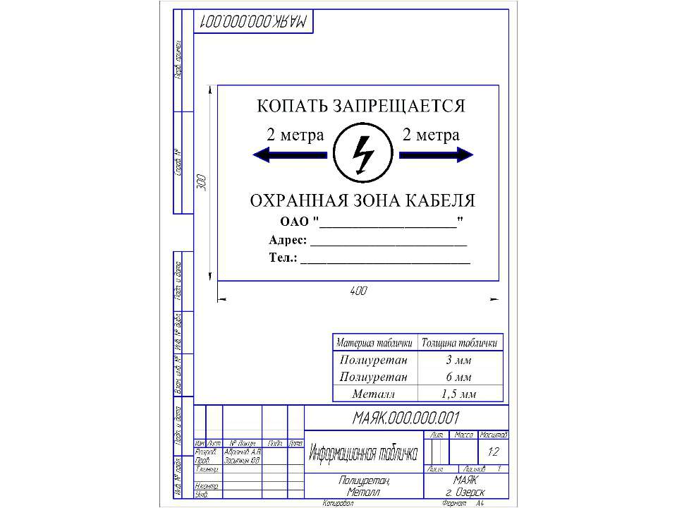 Табличка кабель не копать