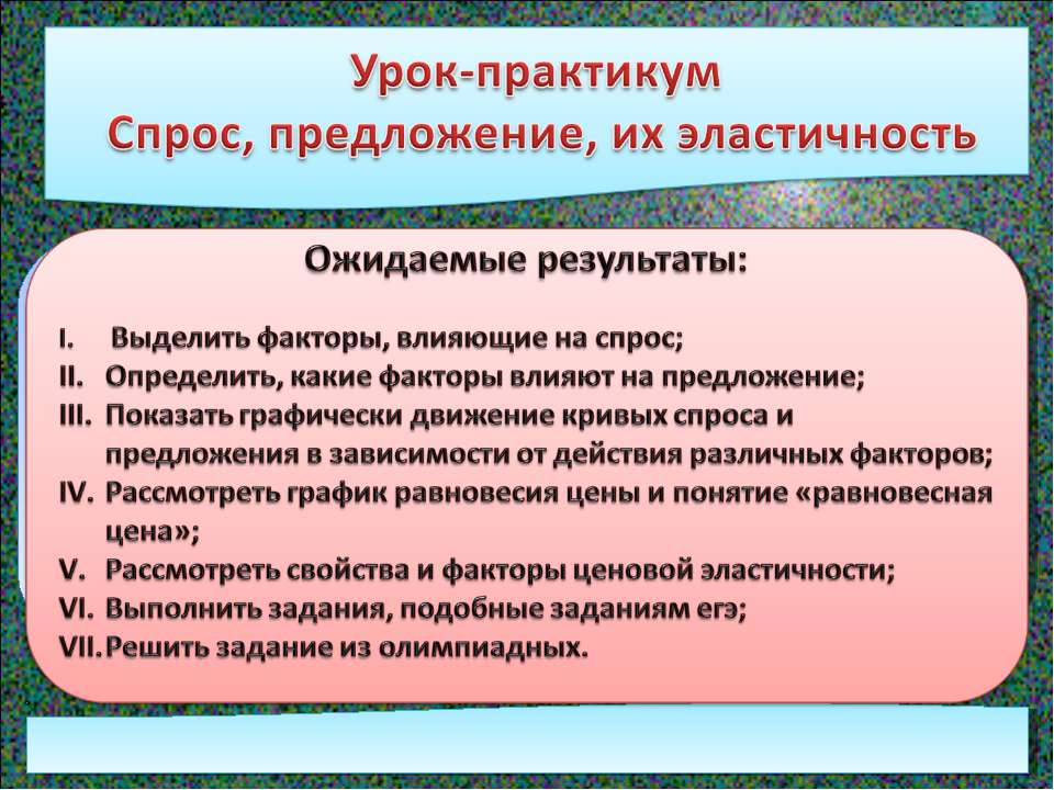 Урок-практикум Спрос, предложение, их эластичность