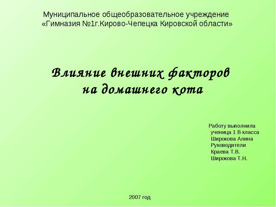 Влияние внешних факторов на домашнего кота