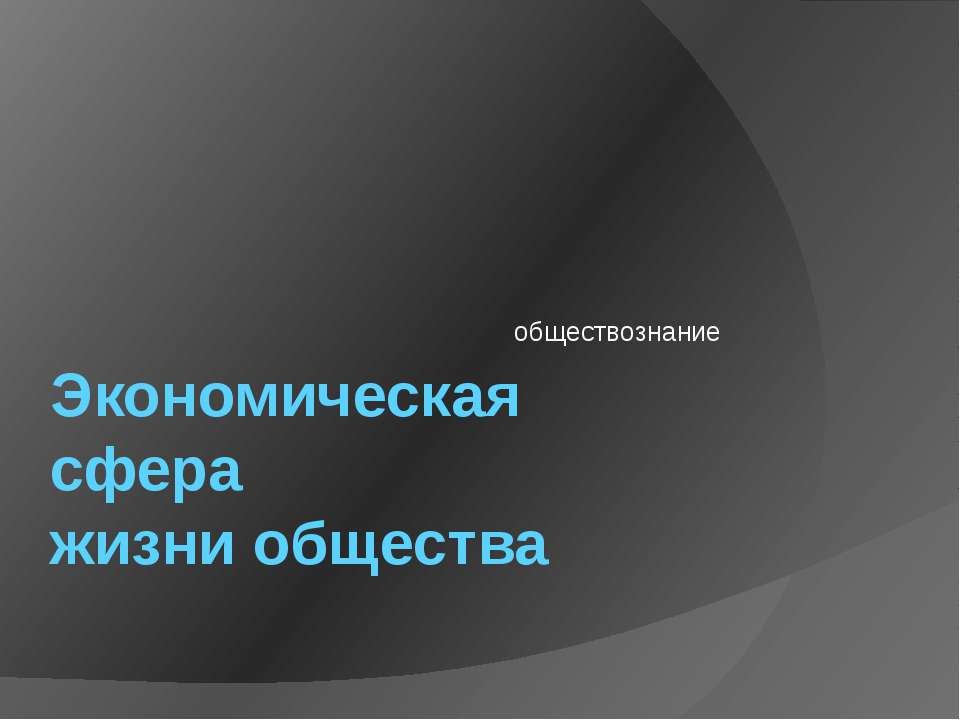 Экономическая сфера жизни общества