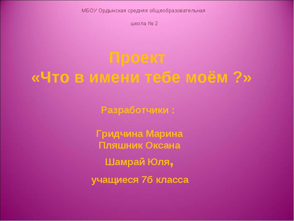 Что в имени тебе моём? 7 класс