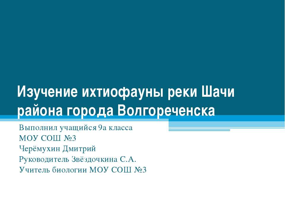 Изучение ихтиофауны реки Шачи района города Волгореченска