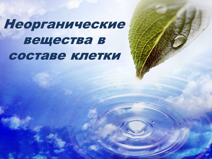 Презентация по биологии "Неорганические вещества в клетке"