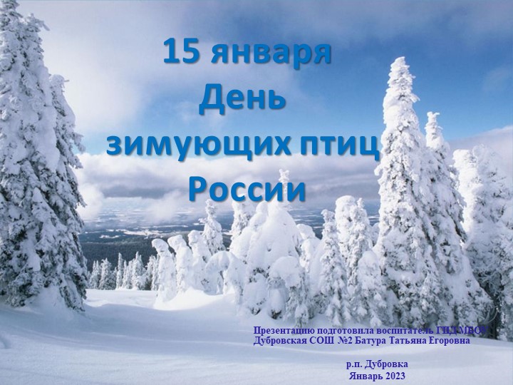 Презентация экологическому направлению "День зимующих птиц"