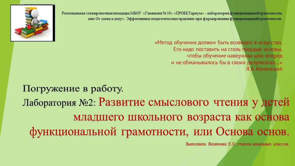 Презентация на тему "Развитие смыслового чтения у детей младшего школьного возраста как основа функциональной грамотности, или Основа основ"