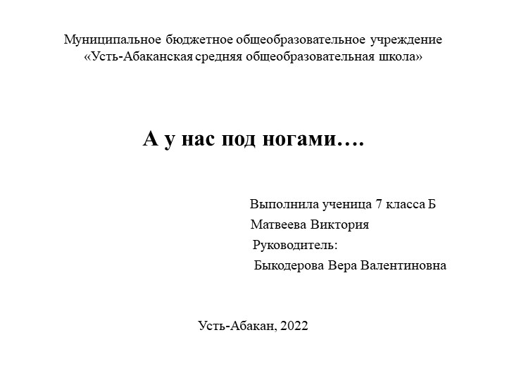 Презентация к проекты "А у нас под ногами"
