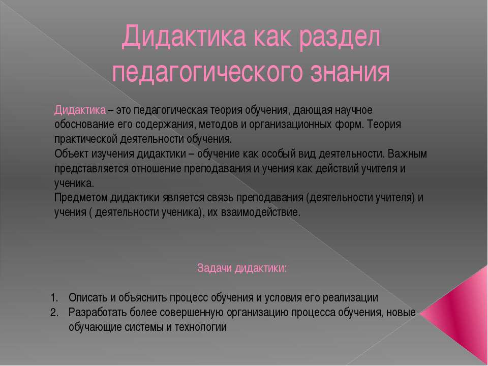 Дидактика как раздел педагогического знания